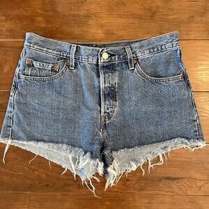 Levis Shorts Womens 29 Blue 501 Jean Denim 2" Inseam Button Fly Cut Off Jorts